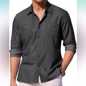 NWT COOFANDY Casual Button Down Long Sleeve Wrinkle Free Untucked Shirt, L